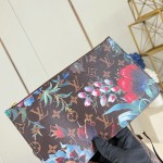 Louis Vuitton Neverfull MM M28918 Monogram Eden floral canvas tote bag with cowhide leather trim and adjustable side laces