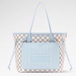  Louis Vuitton Neverfull Inside Out MM N40946 Damier Azur Canvas Tote Bag with Blue Interior and Removable Zip Pouch