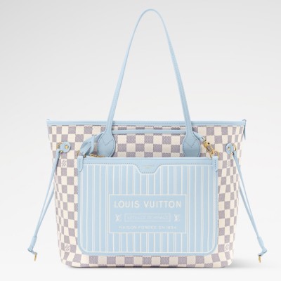 Louis Vuitton - Neverfull Inside Out MM N40946 Damier Azur Canvas Tote Bag