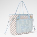  Louis Vuitton Neverfull Inside Out MM N40946 Damier Azur Canvas Tote Bag with Blue Interior and Removable Zip Pouch
