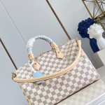  Louis Vuitton Speedy Bandoulière 30 N40908 Damier Azur Canvas Handbag with Braided Leather Handles