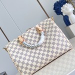  Louis Vuitton Speedy Bandoulière 30 N40908 Damier Azur Canvas Handbag with Braided Leather Handles