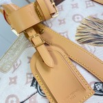  Louis Vuitton Keepall Bandoulière 45 M28780 Monogram Dune travel bag with vintage hotel key print, leather handles, and detachable shoulder strap