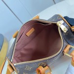 Louis Vuitton Keepall Bandoulière 25 M28957 Monogram Archive coated canvas bag with cowhide leather trim, aged metal hardware, top handle, and adjustable strap