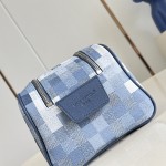 Louis Vuitton Dopp Kit M28847 Damoflage coated canvas toiletry bag with pixelated camouflage pattern, dual zippers, and washable lining