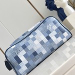 Louis Vuitton Dopp Kit M28847 Damoflage coated canvas toiletry bag with pixelated camouflage pattern, dual zippers, and washable lining