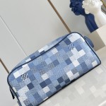 Louis Vuitton Dopp Kit M28847 Damoflage coated canvas toiletry bag with pixelated camouflage pattern, dual zippers, and washable lining