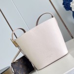 Louis Vuitton All In BB M29112 Low Key Grained Calfskin Leather Bucket Bag with LV Padlock and Monogram Pouch