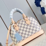Louis Vuitton Alma BB N40902 Damier Azur Canvas Handbag with Braided Leather Handles and Gold Padlock