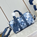 Louis Vuitton Keepall Bandoulière 25 M28600 Damoflage Coated Canvas Travel Bag with Leather Handles
