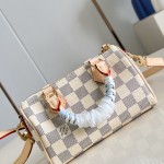  Louis Vuitton Nano Speedy N40918 Damier Azur Canvas Mini Handbag with Braided Leather Handles and Gold Hardware
