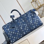 Louis Vuitton Keepall Bandoulière 50 M28836 Monogram Shadow Leather Travel Bag with Gradient Monogram Finish and Reinforced Shoulder Strap