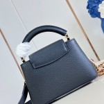 Louis Vuitton Capucines Mini M29439 Black Taurillon Leather Handbag with Hand-Braided Chain and Enamel Monogram Flower Charms