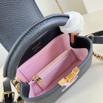 Louis Vuitton Capucines Mini M29439 Black Taurillon Leather Handbag with Hand-Braided Chain and Enamel Monogram Flower Charms
