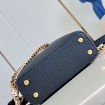 Louis Vuitton Capucines Mini M29439 Black Taurillon Leather Handbag with Hand-Braided Chain and Enamel Monogram Flower Charms