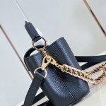 Louis Vuitton Capucines Mini M29439 Black Taurillon Leather Handbag with Hand-Braided Chain and Enamel Monogram Flower Charms