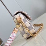 Louis Vuitton Wallet On Chain Ivy N40916 Damier Azur Canvas Crossbody Bag with Bicolor Woven Strap and Gold Chain