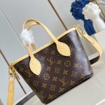 Louis Vuitton Neverfull Inside Out BB cream and red leather replica handbag with heart embroidery and removable zippered pouch