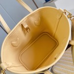 Louis Vuitton Neverfull Inside Out BB cream and red leather replica handbag with heart embroidery and removable zippered pouch