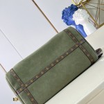 Louis Vuitton Flight Mode Express Medium suede leather replica handbag with Monogram canvas trim, key bell, and padlock