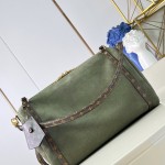 Louis Vuitton Flight Mode Express Medium suede leather replica handbag with Monogram canvas trim, key bell, and padlock