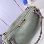 Louis Vuitton Flight Mode Express Medium suede leather replica handbag with Monogram canvas trim, key bell, and padlock