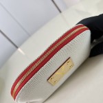 Louis Vuitton Pochette Cosmétique PM M28652 Blue and M29529 Red Cotton Cosmetic Pouch with V-Shaped Leather Patch and Gold Studs
