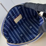 Louis Vuitton Pochette Cosmétique PM M28652 Blue and M29529 Red Cotton Cosmetic Pouch with V-Shaped Leather Patch and Gold Studs