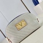 Louis Vuitton Pochette Cosmétique PM M28652 Blue and M29529 Red Cotton Cosmetic Pouch with V-Shaped Leather Patch and Gold Studs