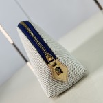 Louis Vuitton Pochette Cosmétique PM M28652 Blue and M29529 Red Cotton Cosmetic Pouch with V-Shaped Leather Patch and Gold Studs