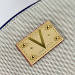 Louis Vuitton Pochette Cosmétique PM M28652 Blue and M29529 Red Cotton Cosmetic Pouch with V-Shaped Leather Patch and Gold Studs