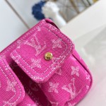 Louis Vuitton Pochette Accessories Cargo cotton handbag M27602 in blue green and pink with leather trim removable strap and front pocket