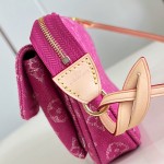 Louis Vuitton Pochette Accessories Cargo cotton handbag M27602 in blue green and pink with leather trim removable strap and front pocket