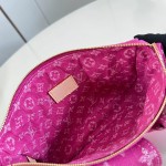 Louis Vuitton Pochette Accessories Cargo cotton handbag M27602 in blue green and pink with leather trim removable strap and front pocket