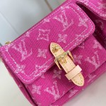 Louis Vuitton Pochette Accessories Cargo cotton handbag M27602 in blue green and pink with leather trim removable strap and front pocket