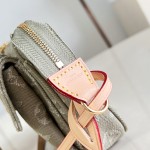 Louis Vuitton Pochette Accessories Cargo cotton handbag M27602 in blue green and pink with leather trim removable strap and front pocket