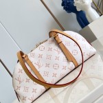  Louis Vuitton Squire East West Bag M2A457 Monogram canvas handbag with leather trim and gold padlock