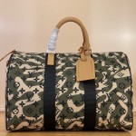 Louis Vuitton-style Keepall Bandoulière 35 M95773 and Keepall 55 M95774 vintage camouflage travel bags
