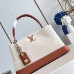 Louis Vuitton Capucines Souple Large Bag M28439 soft cotton canvas handbag with leather trim
