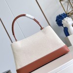 Louis Vuitton Capucines Souple Large Bag M28439 soft cotton canvas handbag with leather trim