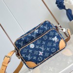 Louis Vuitton Nil Crossbody Bag M27553 Monogram denim handbag with floral embroidery