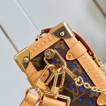  Louis Vuitton Side Trunk Medium Bag M28490 Monogram Perfo canvas handbag with S-lock closure