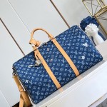 Louis Vuitton Keepall Bandoulière 50 M27781 Monogram denim floral embroidered travel bag