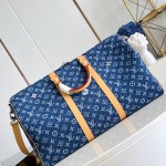 Louis Vuitton Keepall Bandoulière 50 M27781 Monogram denim floral embroidered travel bag