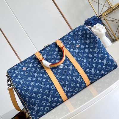Louis Vuitton - Keepall Bandoulière 50 M27781 Monogram Denim Floral Embroidered Travel Bag