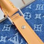 Louis Vuitton Keepall Bandoulière 50 M27781 Monogram denim floral embroidered travel bag