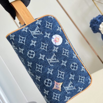 Louis Vuitton - Locker Dopp Kit M28363 Monogram Denim Floral Embroidered Toiletry Bag
