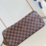Louis Vuitton Neverfull MM N40598 Damier Ebene replica tote bag with leather trim and steel-tone hardware