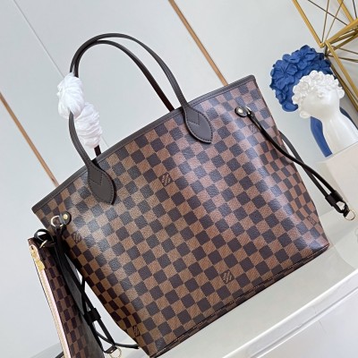 Louis Vuitton - Neverfull MM N40598 Damier Ebene Tote Bag with Steel-Tone Hardware