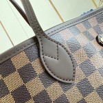 Louis Vuitton Neverfull MM N40598 Damier Ebene replica tote bag with leather trim and steel-tone hardware